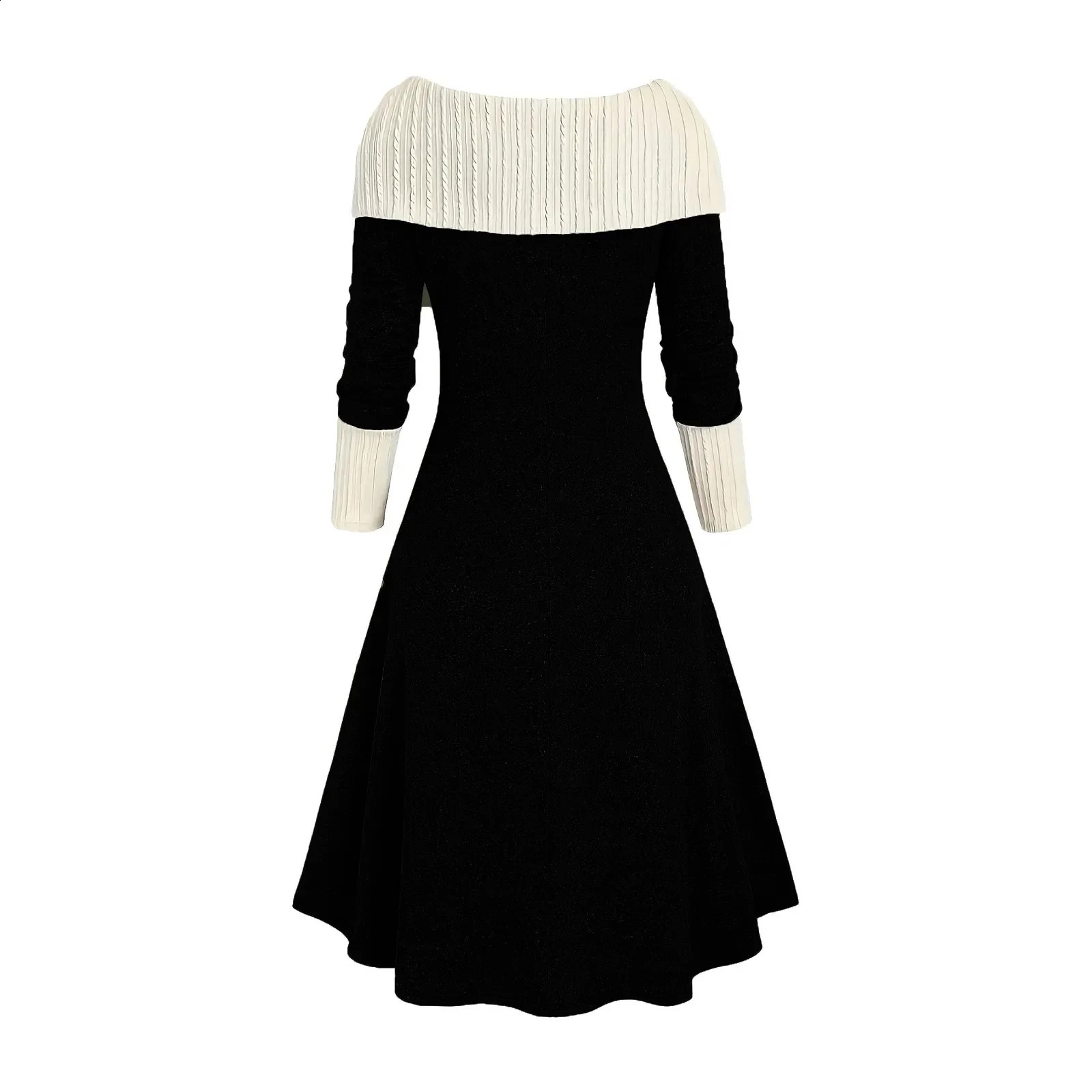 Autumn Long Line Splicing Cable Knitted Panel Dress Womens Winter Button Cowboy Collar Aline Robe Sweater 240826