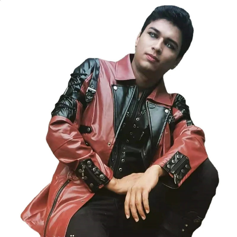 Steampunk Mens Gothic Trench Coat Leather Jacket Punk Style Biker Jacke Autumn Winter Motocycle Jacket 240826