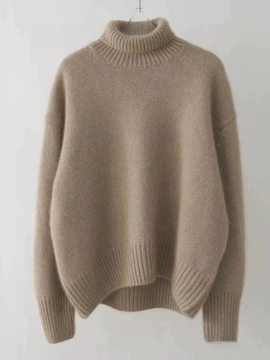 Turtleneck 100% pure cashmere womens loose sweater thickened autumn and winter wool skydiving lazy bottom 240906