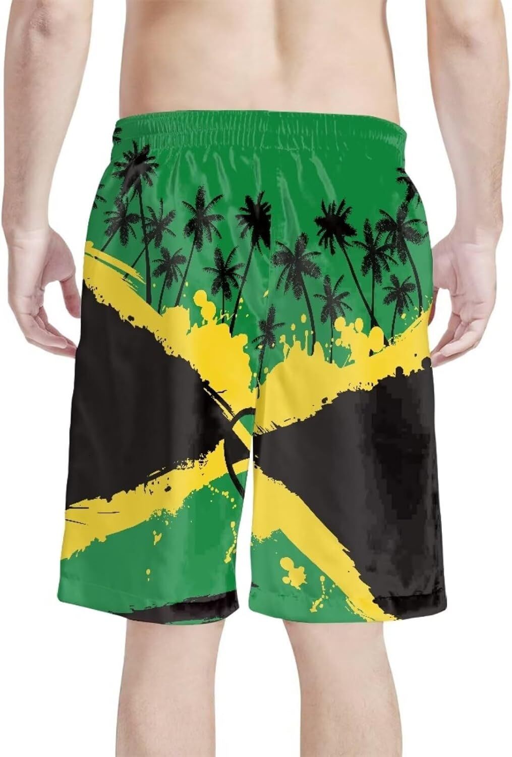 Beach Pants For Men 3D Printed Jamaican Lion Flag Quick Dry Board Trunks With Pockets Mesh Lining Swim