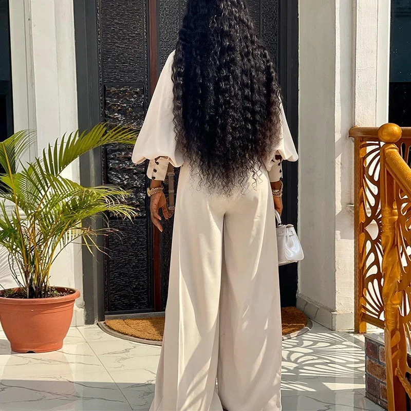 Fashion Long Sleeve High Street Set Half High Collar TopsWide-Leg Trousers 2pc Set Autumn Causal Solid Color Street Outfits 240826