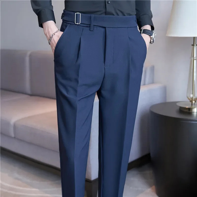 Men Suit Pants Trousers Autumn British Style Stretch Slim Formal Pantalone Hombre Solid Casual Dress Pants Men Clothing 240827