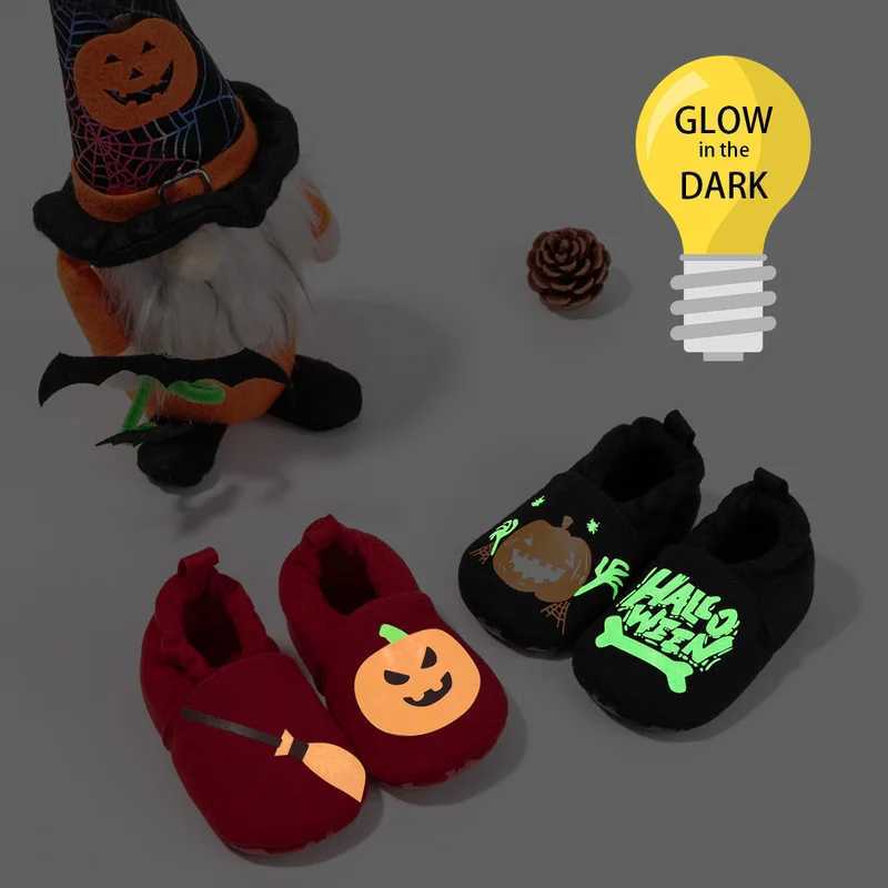 Baby shoes Halloween pumpkin alphabet not easy to take off shoes night light soft sole first walk baby crib shoes newborn M240827