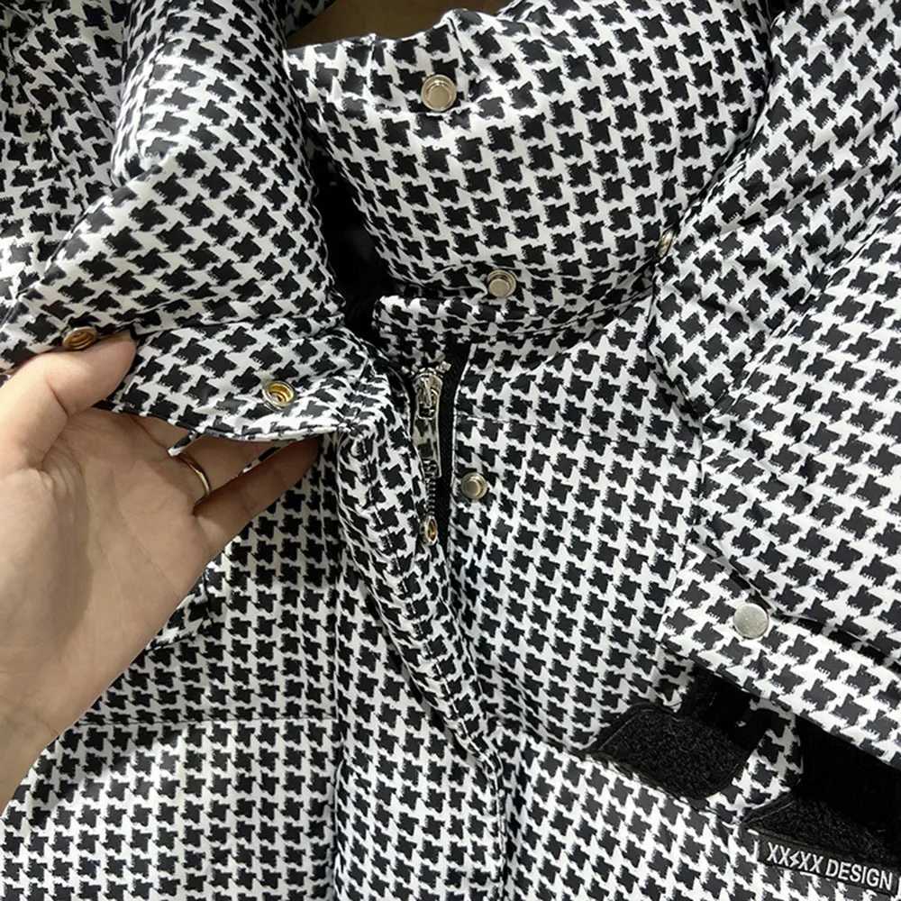 European Station Houndstooth Hooded Fluffy Coat Womens Winter Coat Warm Coat White Duck Coat Warm Coat Womens Coat CL240827