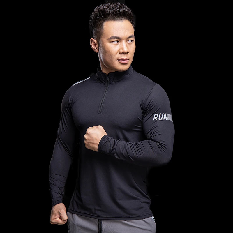 Running long sleeved Tshirt mens fitness slimming exercise fast drying elastic zipper gym training 240827