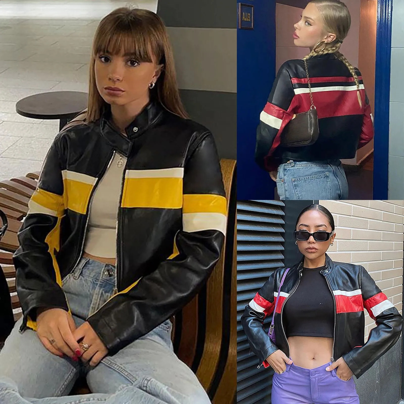 Womens jacket fashionable dress womens motorcycle style comparison cool leather upright zipper 240827