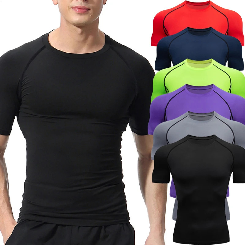 Summer mens compression shirt quick drying gym top short sleeved Tshirt sports running 240827