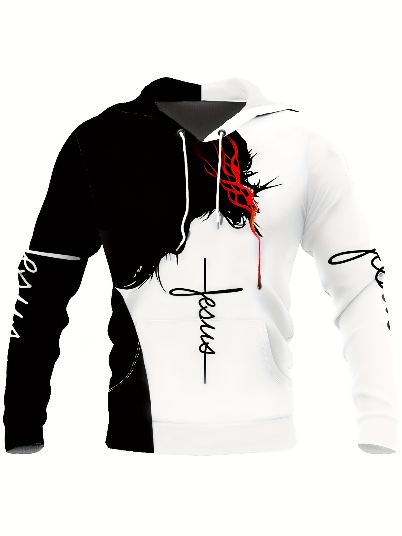 Men's Casual Jesus Graphic 3D Print Hoodie Sweatshirt With Pocket Drawstring Hooded Pullovers Sweat Shirts For Men, Men's Novelty Hoodies