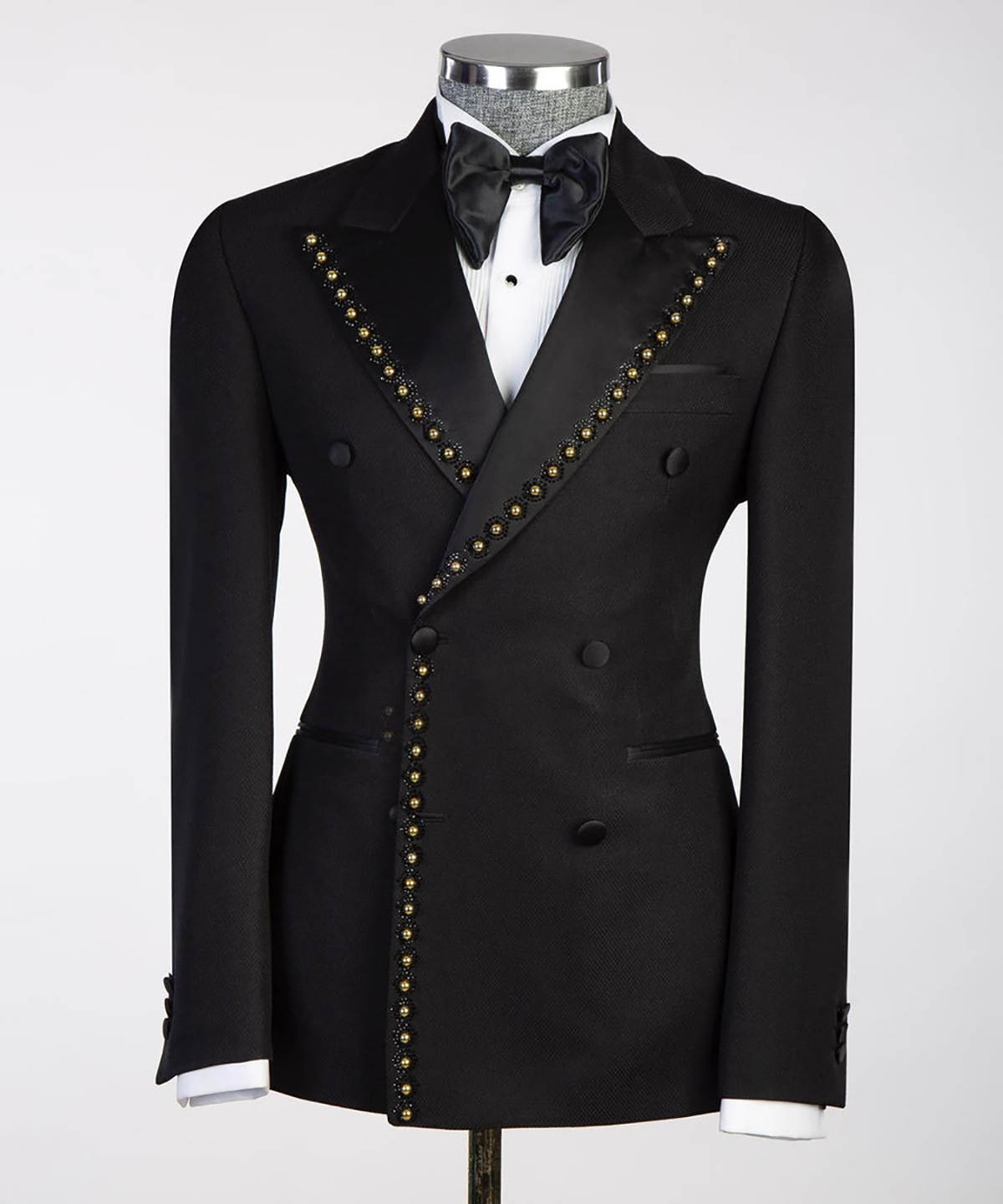 Fashion Men's Suit Pearls Tailored Blazers Peaked Lapel Groom Jacket For Man Plus Size Custom Made Prom Coat Unique 2 Pieces Set (Coat+Pants)