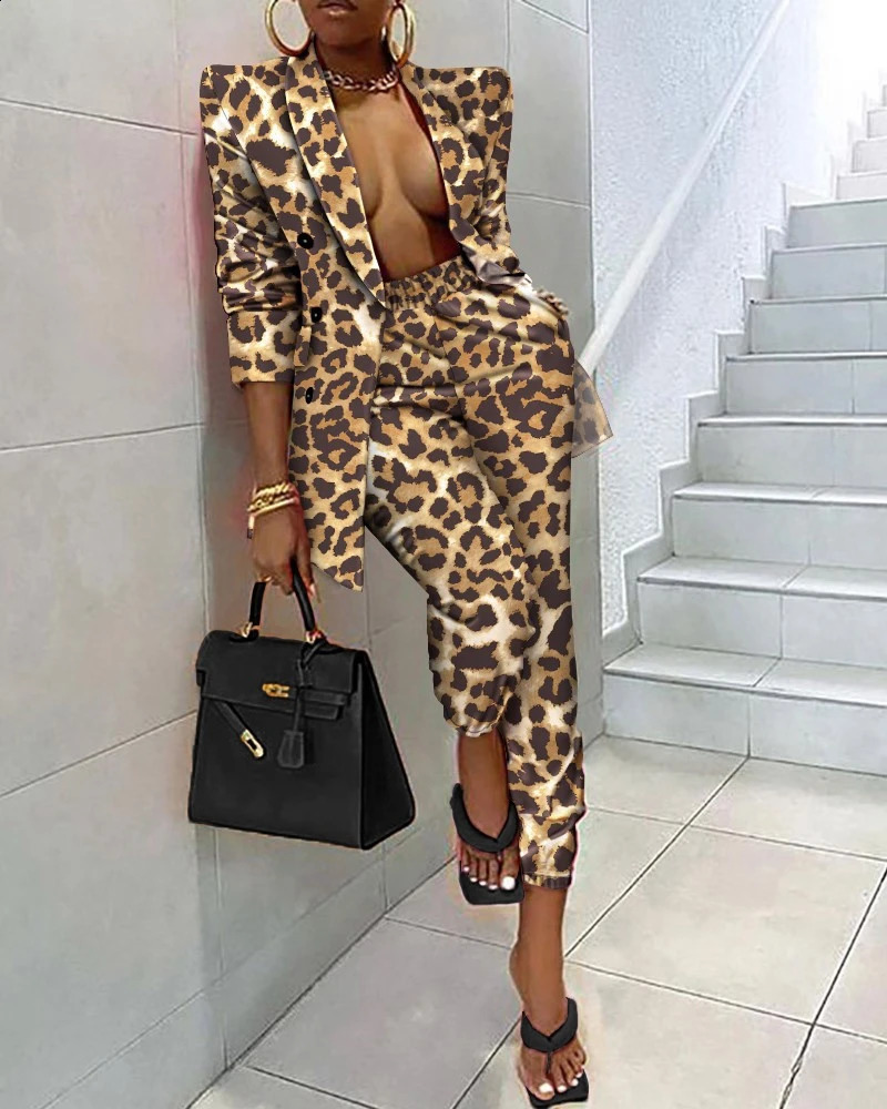 STYLISH LADY Printed Two Piece Set Women Long Sleeve Notched Blazer and Long Pant Set Autumn Elegant OL 2 Piece Blazer Set 240826