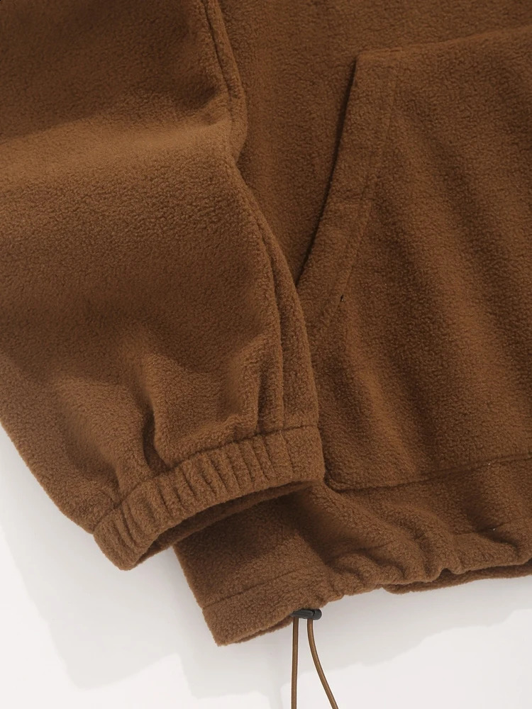 Color Lock Turtle Neck Mens Sweatshirt with Embroidered Polar Wool Lined Quarter Zipper Pull Up Z5073222 240827