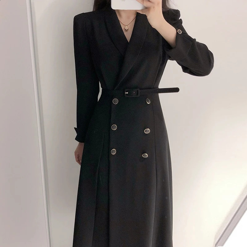 HMA autumn and winter womens trench coat Korean fashion windproof double chest long Abrigos 240826