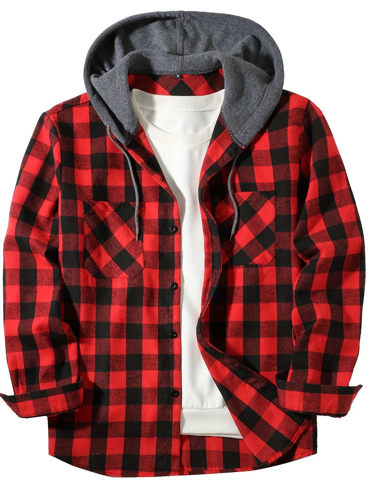 Mens Classic Plain Casual Button Down Jacket Long Sleeve Double Pocket Shirt Hoodie Flannel Jacket Autumn Top W241213