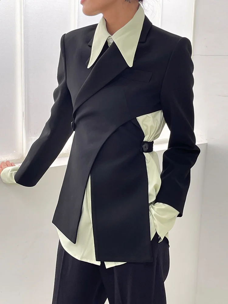 LANMREM Irregular Backless Blazer For Women Notched Long Sleeve Solid Elegant Jackets Female Clothing Spring 240826