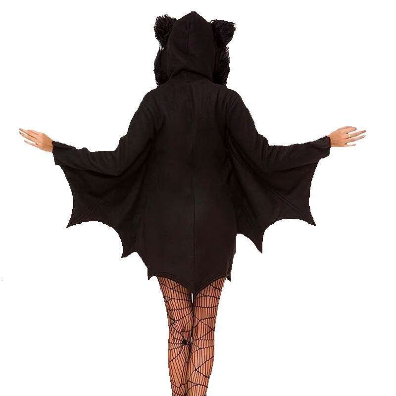Anime vampire cosplay dress Halloween ladies black bat hooded shawl dance performance