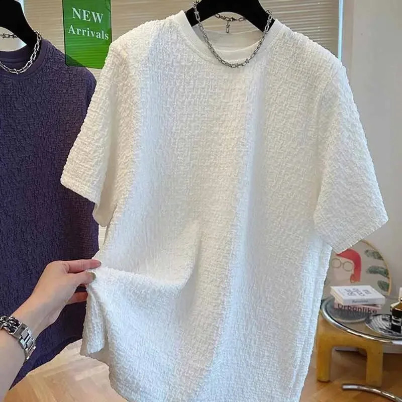 Summer mens loose Tshirt casual lazy breathable quick drying short sleeved cool and fashionable Korean outdoor high street top 240827