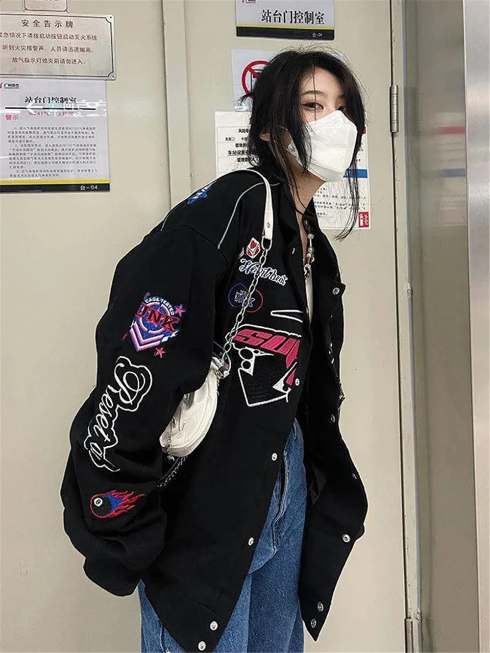 Y2K Racing Style Jacket Men And Women Printed Coat Vintage Casual Colorblock Long Sleeve Varsity Clouths Spring Autumn 240827