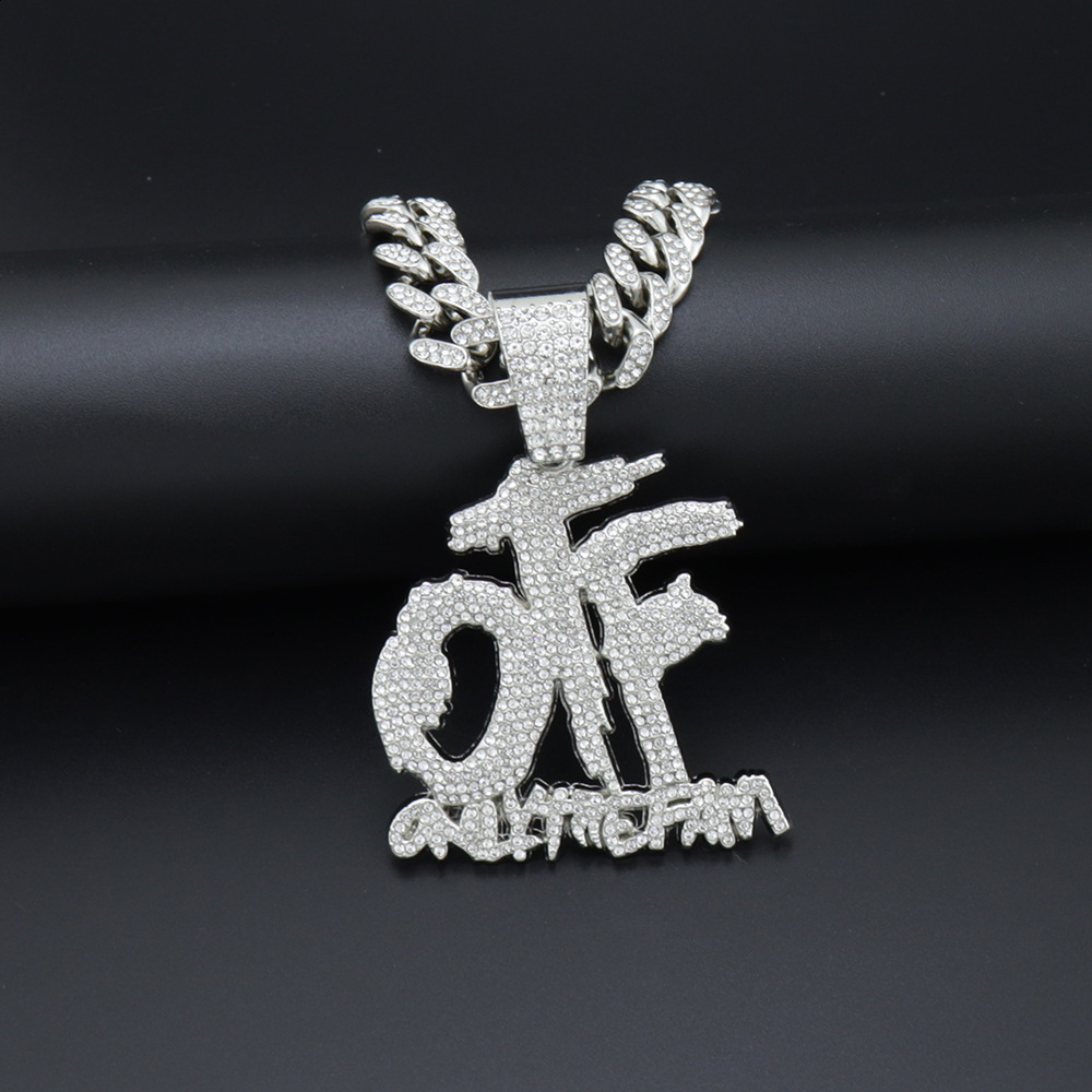 Hip Hop Only The Family OTF Crystal Letter Pendant Necklaces for Women Men Miami Iced Out Cuban Chain Necklace Punk Jewelry Gift 240713