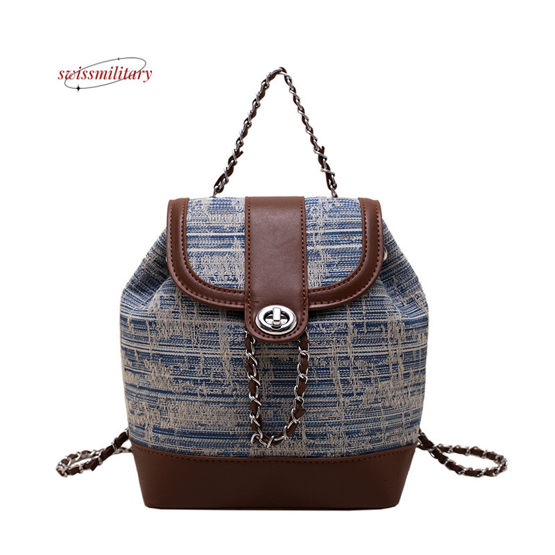 Swissmilitary Korean version fashionable for women 2023 new chain backpack versatile denim bucket bag #43
