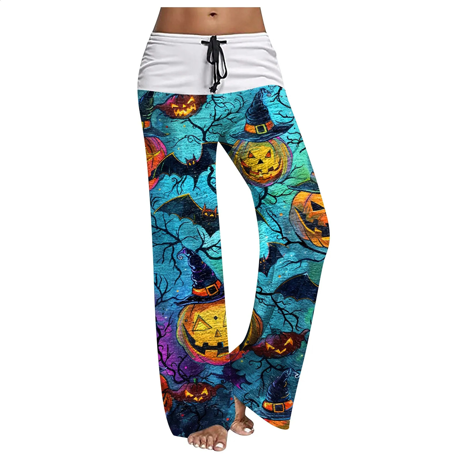 Womens casual lace wide leg pants Halloween printed womens casual pants 240827