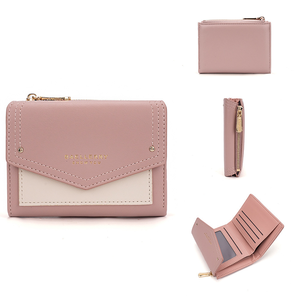 Women's Fashion Color Contrast Short Wallet with Zipper and Multi Card Slots