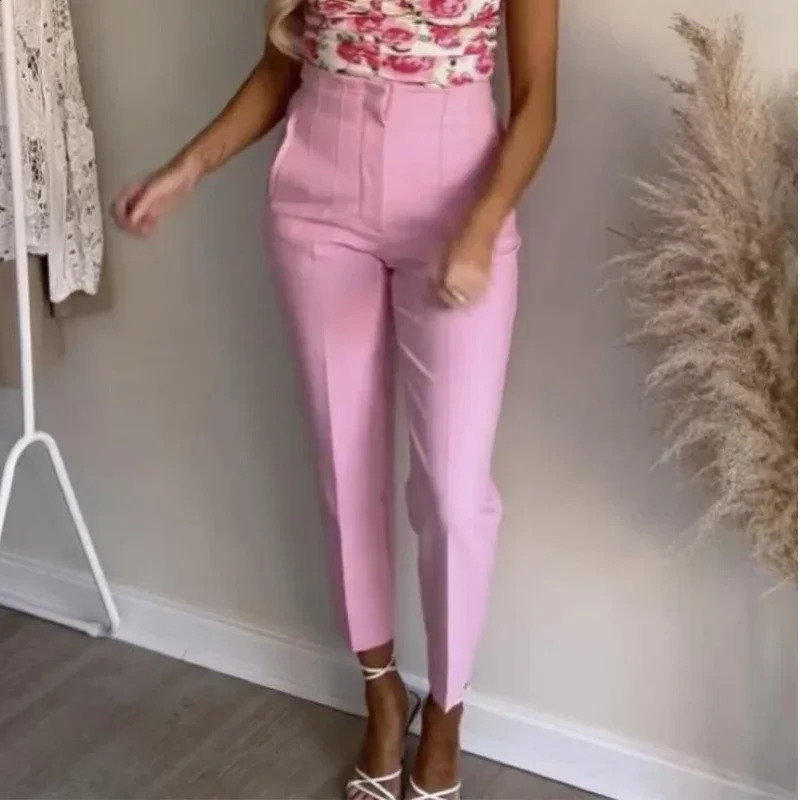 TRAF Fashion Office Wear High waist Pants for Women Formal outfits Pencil Trousers Black Pink White y240827