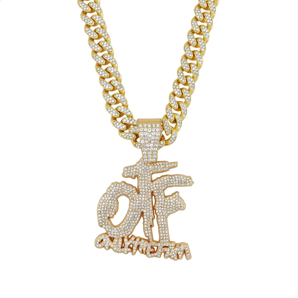 Hip Hop Only The Family OTF Crystal Letter Pendant Necklaces for Women Men Miami Iced Out Cuban Chain Necklace Punk Jewelry Gift 240713