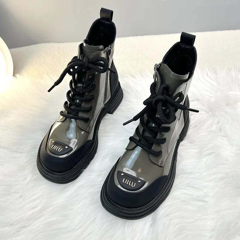 New Winter 2024 Ankle Round Toe Lace-up Short Womens Platform Designer Knight Boots Women Shoes 240613
