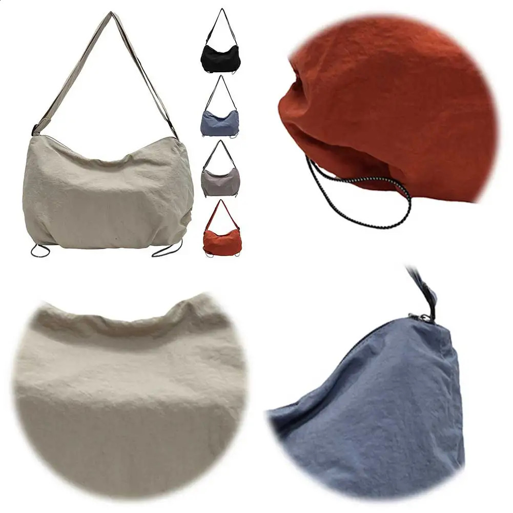 Casual Nylon Hobo Bag Large Capacity Underarm Bag Zipper Travel Sling Bag with Adjustable Strap W/Drawstring for Women Daily Use 240826