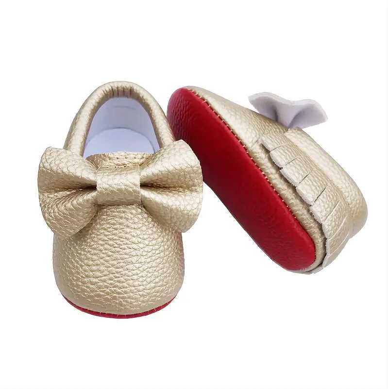 Bow leather baby shoes for newborns boys and girls multi colored childrens red soft sole anti slip first step baby newborn mocha M240827