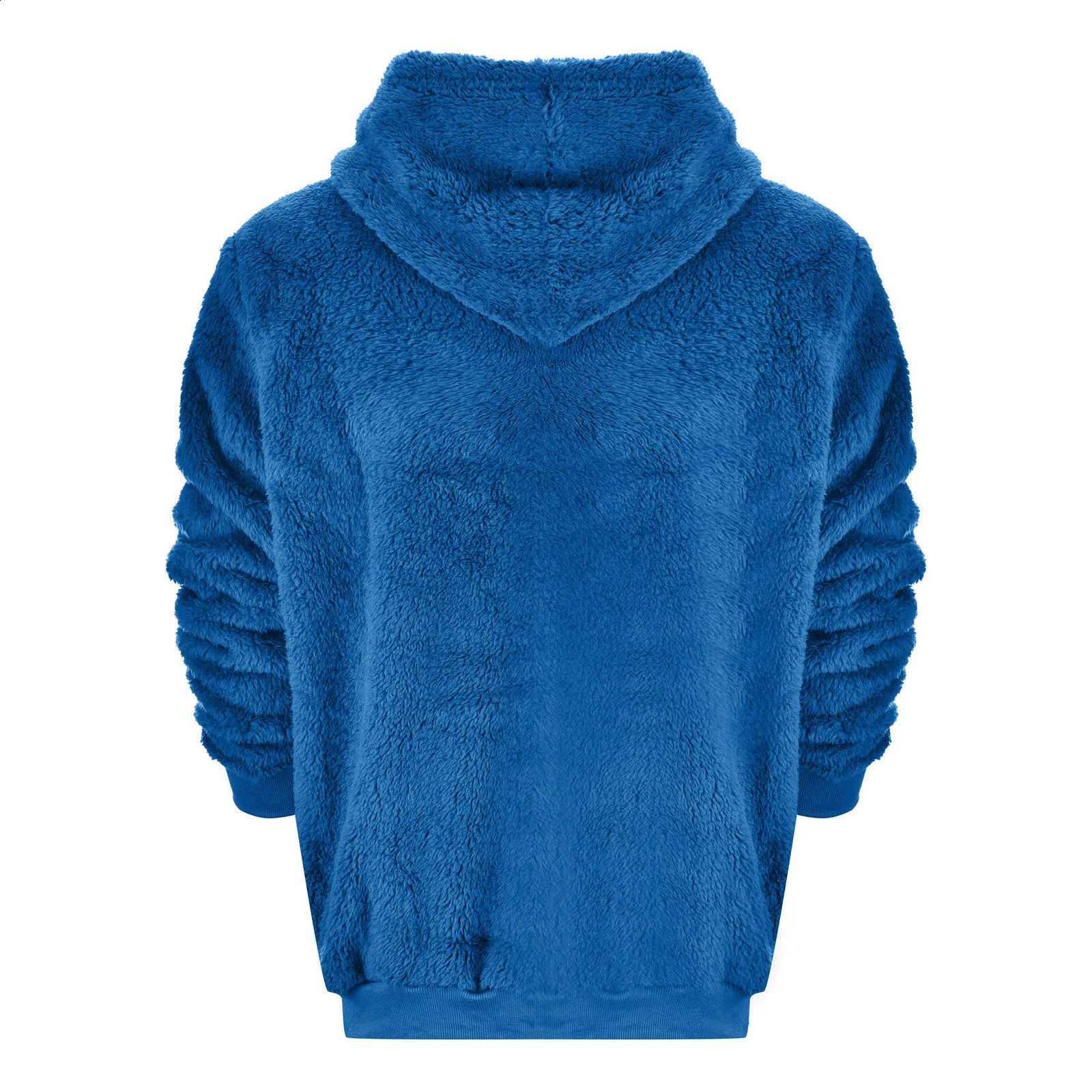 Korean Style Plush Fleece Hoodie For Man Autumn Hoodie Fuzzy Sweatshirt Solid Color Letter Long Sleeve Pockets Tracksuit 240826