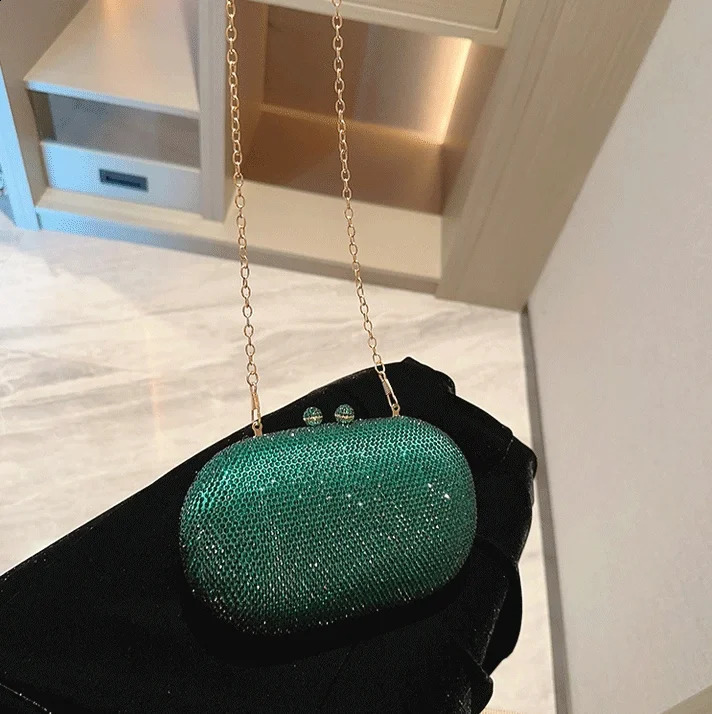 Women Diamond Clutch Bags Wedding Party Prom Dinner Wallets With Chain Mini Banquet Evening Purse Egg Shaped Handbags 240826Z