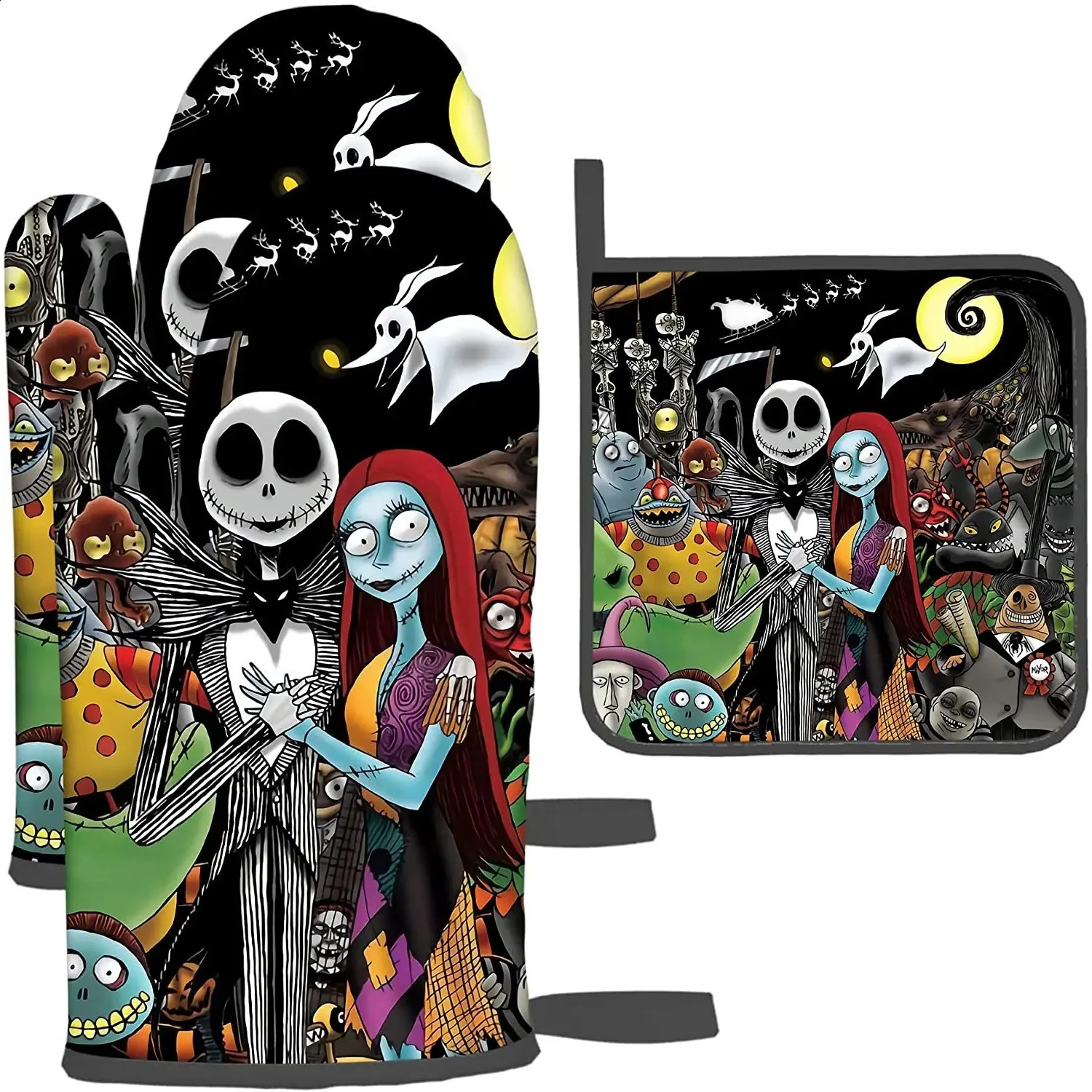 Halloween Oven Mitts and Pot Holders Sets Christmas Kitchen Heat Resistant Non-Slip Oven Gloves for Safe BBQ Cooking Baking 240826