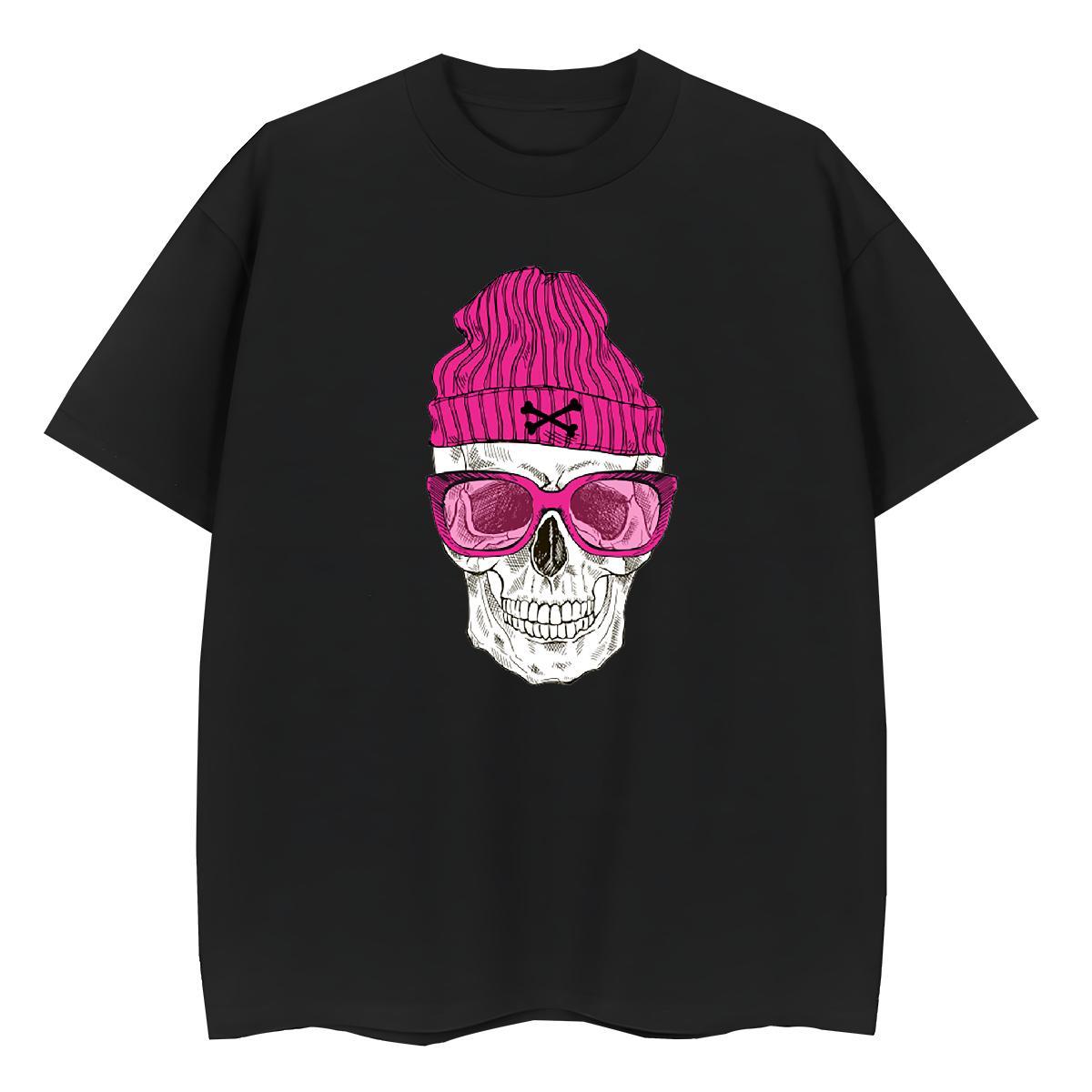Fashion T Shirts Women 230g Cotton Short sleeve Soft Sport skull Womens Tshirts Loose Black Oversized Polos