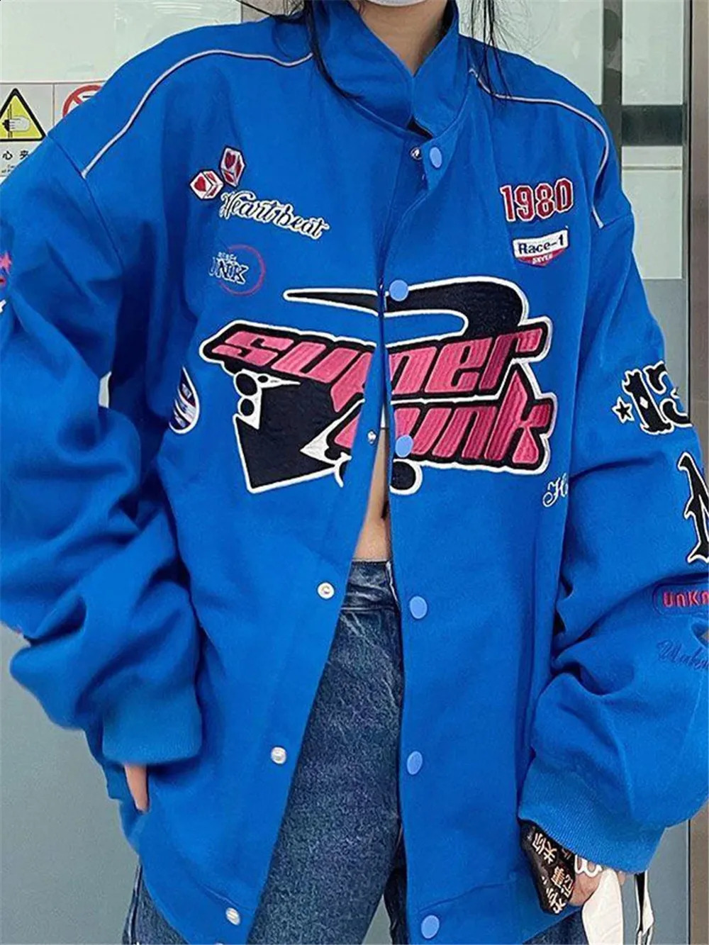 Y2K Racing Style Jacket Men And Women Printed Coat Vintage Casual Colorblock Long Sleeve Varsity Clouths Spring Autumn 240827