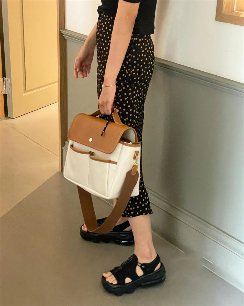 color matching Capacity multi-functional leisure canvas Gray Spanish Leather Hand Painted Leather Handbag 240826