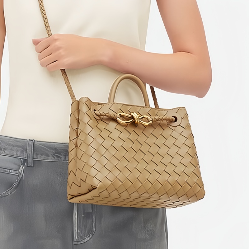 10A Mirror Quality Designer Andiamo Women's Leather Versatile Woven Handle Handbag Sheepskin White Crossbody Parachute Bag