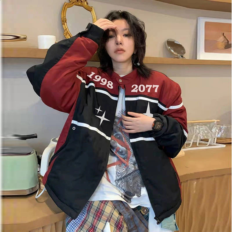Y2k Retro Bomber Jacket Womens Street Hip Hop Colorful Zipper Racing Baseball Uniform SpringSummer Collection 240826
