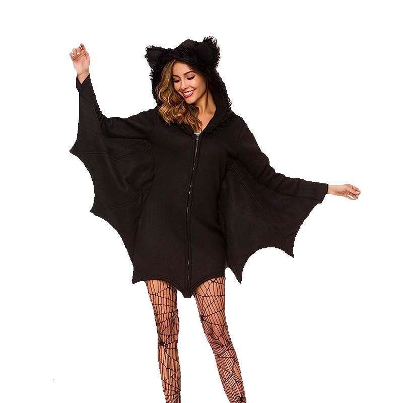 Womens Vampire Role Playing Hoodie Halloween Black Bat Shawl Ball Performance Dress