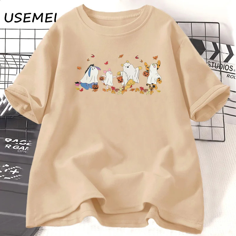 Retro Ghost Halloween T-shirt cotton short sleeved Spooky seasonal T-shirt cute autumn T-shirt womens T-shirt street clothing unisex top 240827