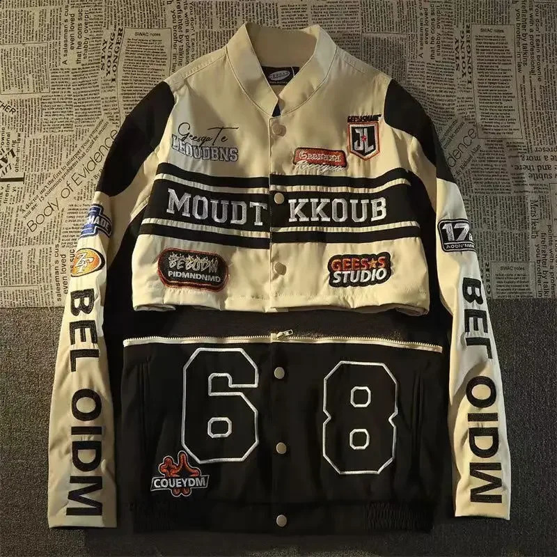 American retro girl detachable motorcycle jacket spring and autumn loose short coat female embroidery baseball uniform 240827