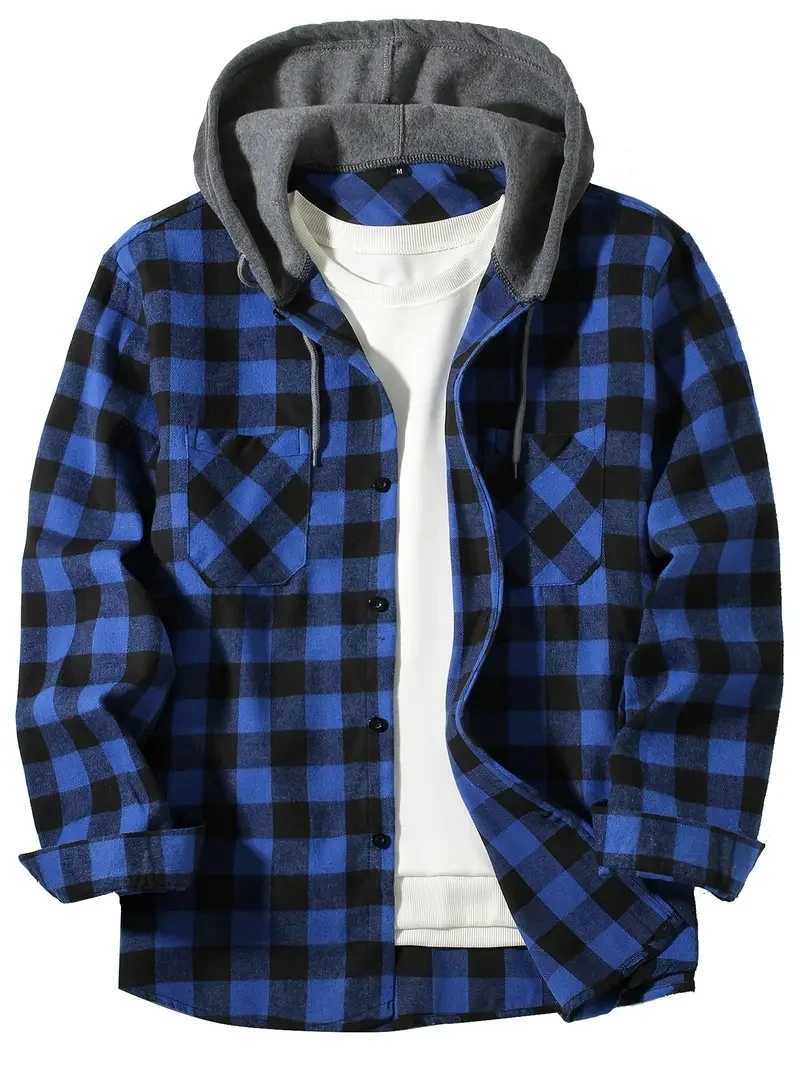 Mens Classic Plain Casual Button Down Jacket Long Sleeve Double Pocket Shirt Hoodie Flannel Jacket Autumn Top W241213