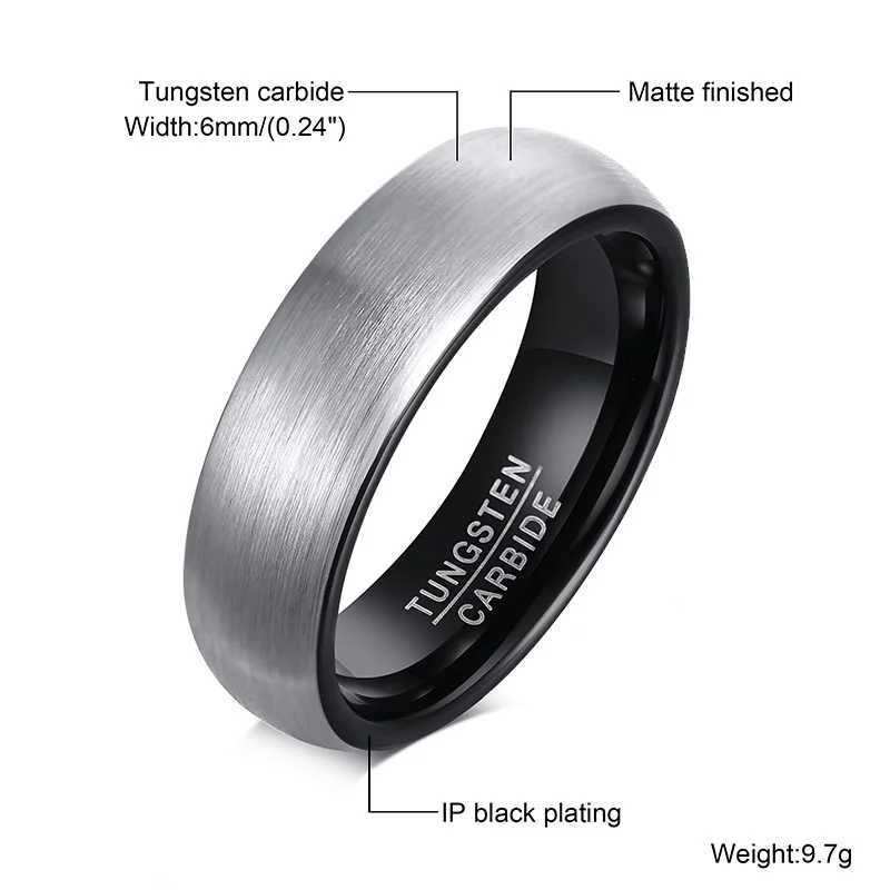 Tungsten mens ring pure gray 6mm brushed dome wedding ring mens anniversary jewelry W240826