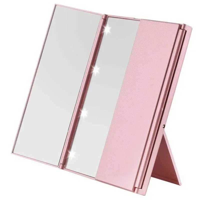 Portable LED Three Sided Makeup Mirror Folding Design Travel Vanity Cosmetic Mirror with Adjustable Stand for On-The-Go BeautyXJ241213