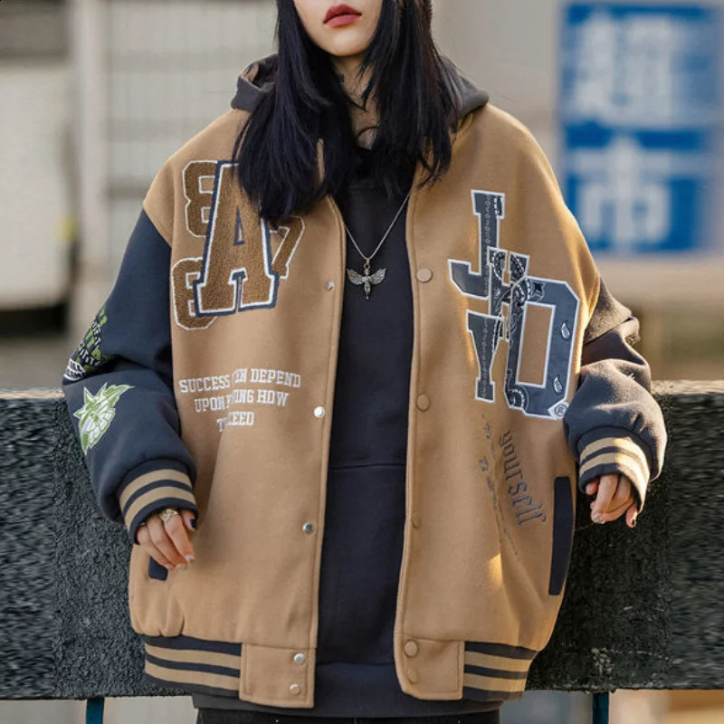 American retro autumn and winter jacket coat womens Y2K street hip-hop all-match baseball uniform couple casual loose trend top 240827