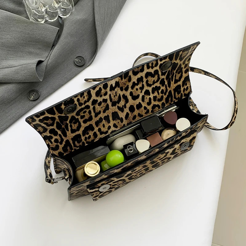 Top Shoulder Bag Quality Pu Leather Classic Handbag Vintage Leopard Crossbody Bags For Women Khaki Brown Hand Clutches 240827