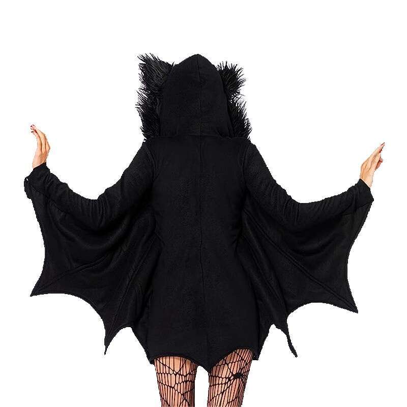 Womens Vampire Role Playing Hoodie Halloween Black Bat Shawl Ball Performance Dress