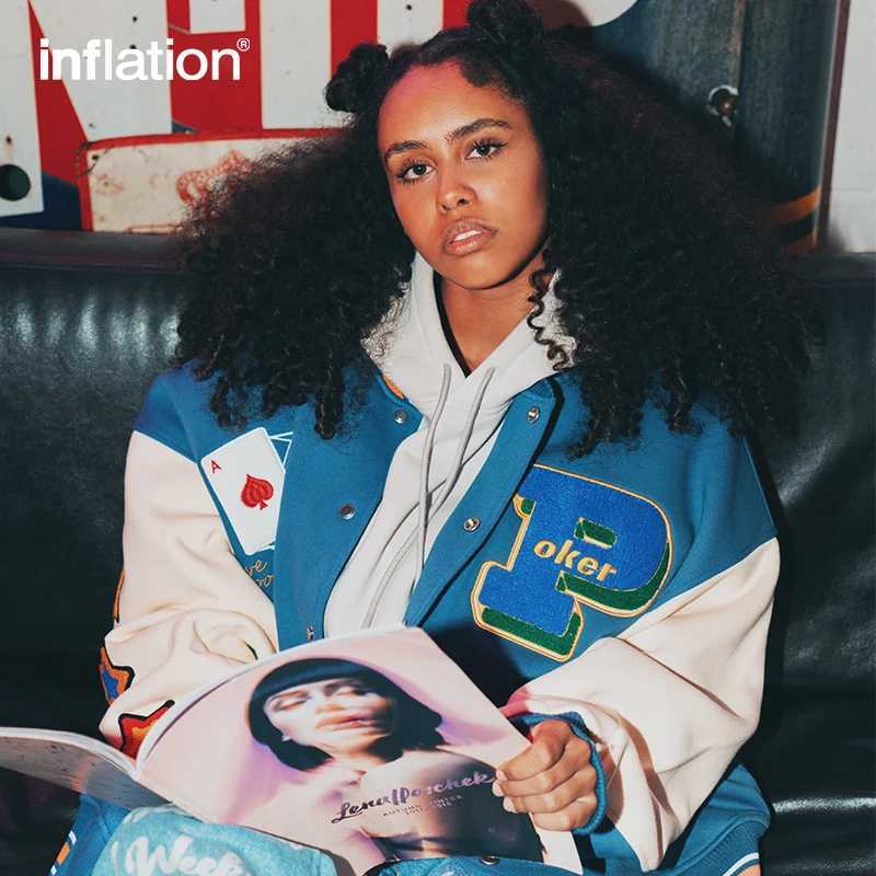 INFLATION Streetwear Vintage Baseball Jacket Men High Quality Towel Embroidery Jacket Couple Fleece Bomber Coat Y240826