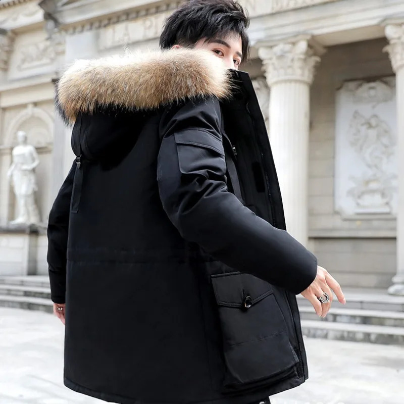 Winter -30 degree down jacket for men 90% white duck down big fur collar warm and thick park chiffon jacket for men camouflage 240826