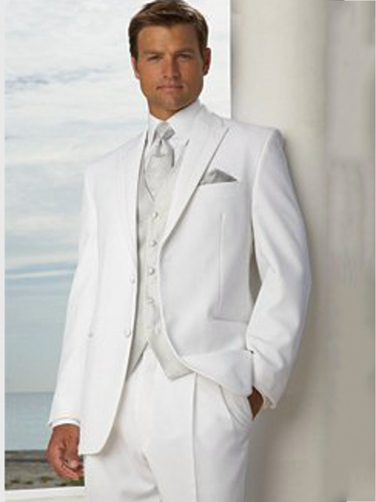 3 pieces Groom Tuxedos Peak Lapel Men Suits Wedding/Prom/Dinner Handsome Blazer Waistcoat Trousers Set W668